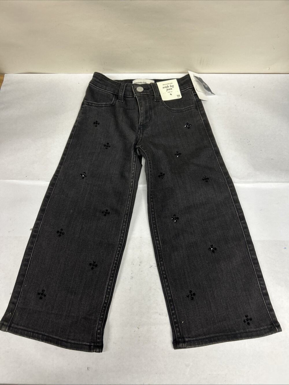 Abercrombie Kids 5/6 Short Girls Wide Leg Jean Black NWT